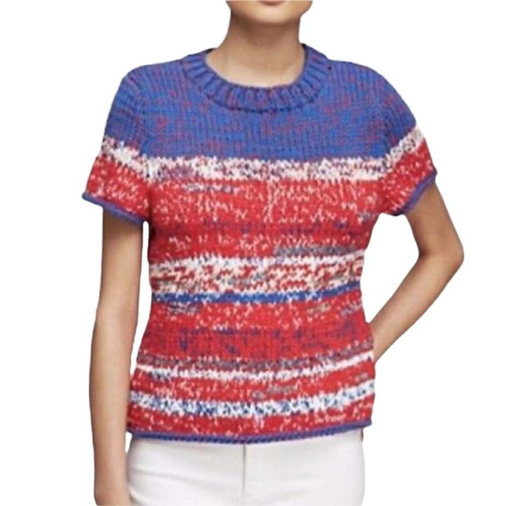 Tory Burch Red White Blue Mouline Knit Striped Sweater - XS